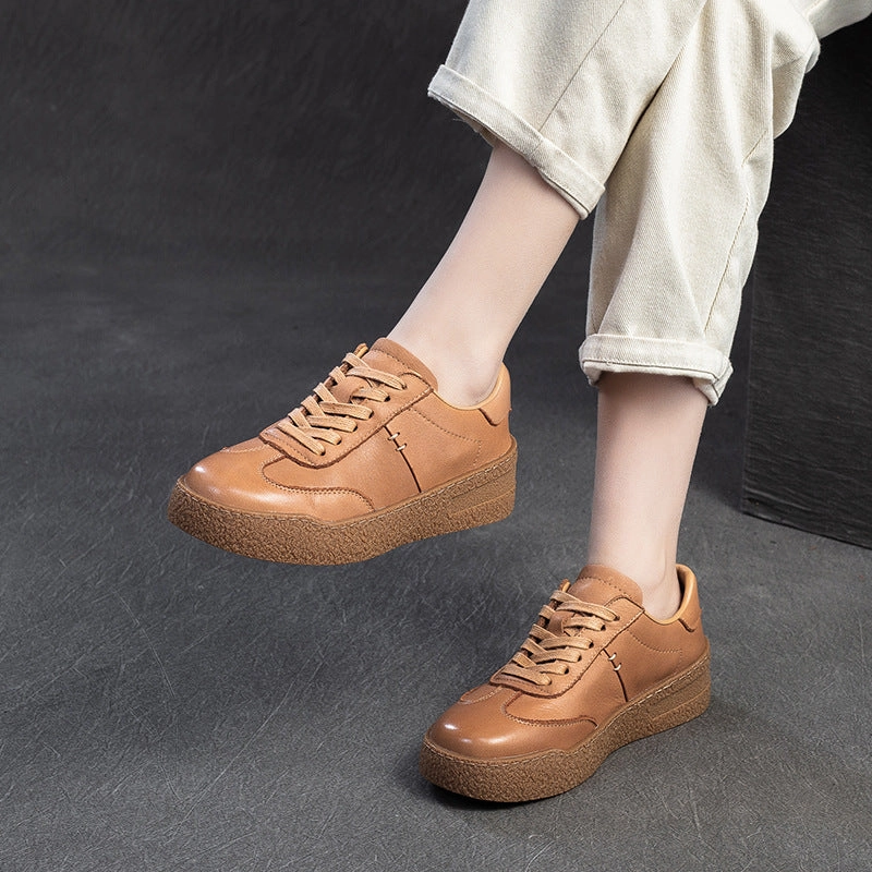 Bike Shoes Casual Women Solid Leather Minimliasm Low Wedge Casual Shoes