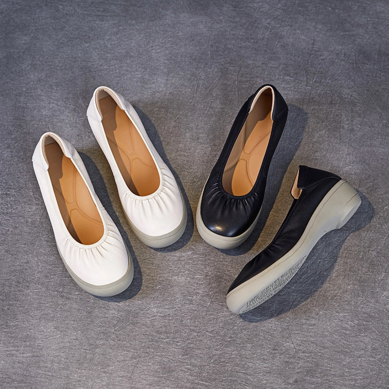 Casual Blazer Shoes Women Solid Soft Leather Low Wedge Casual Shoes