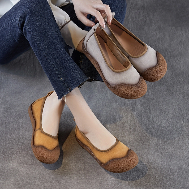 Women Vintage Leather Low Top Casual Flats Comfortable Shoes Business Casual
