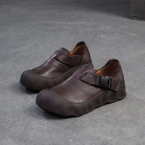 Casual Shoes To Wear With Joggers Women Vintage Plain Leather Buckle Soft Casual Shoes