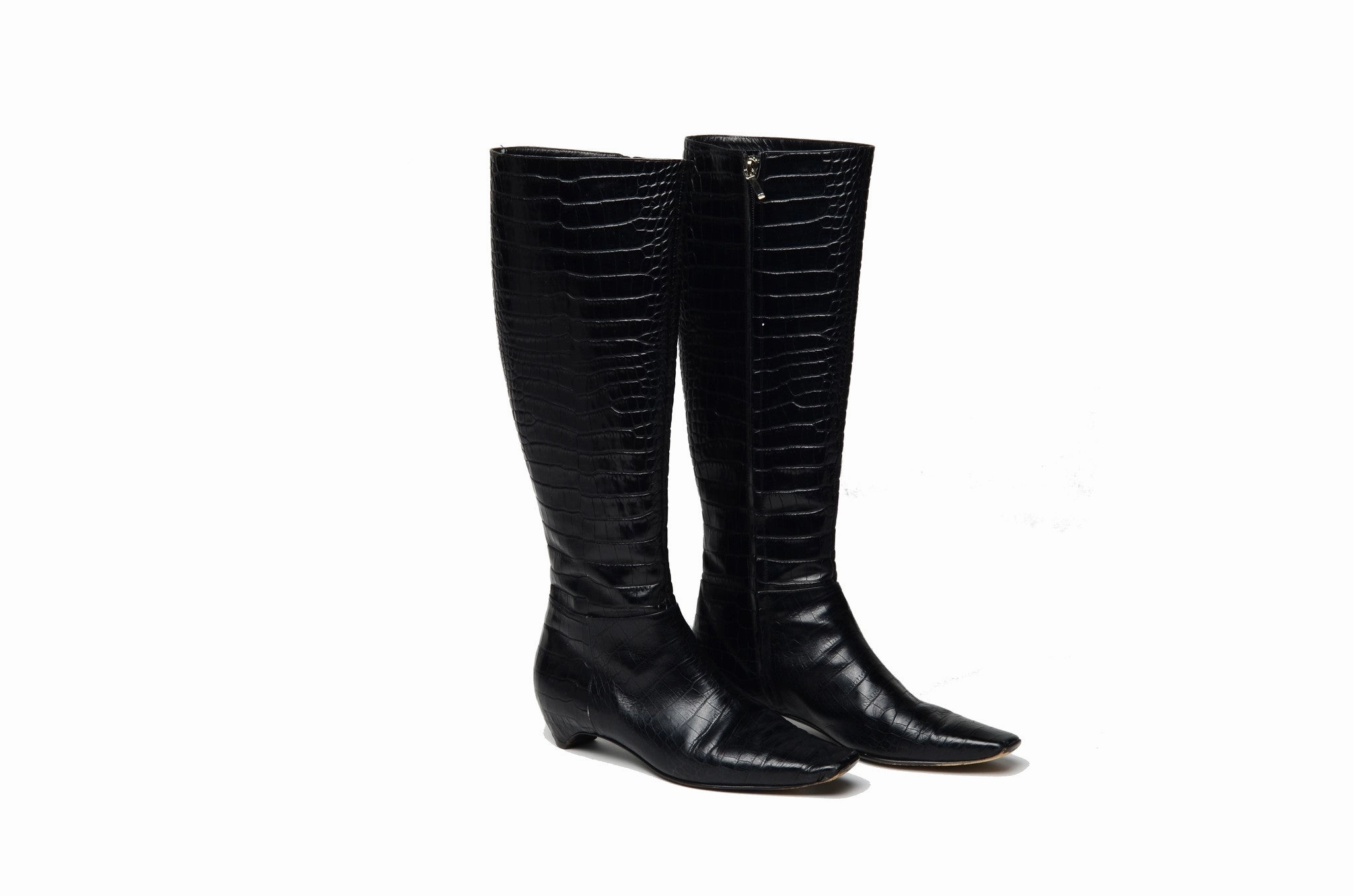 Church Boots John Galliano for Christian Dior - Black Alligator Embossed Knee High Boots - IT 38 1/2