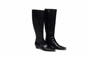John Galliano for Christian Dior - Black Alligator Embossed Knee High Boots - IT 38 1/2 Rick Owens Knee Boots