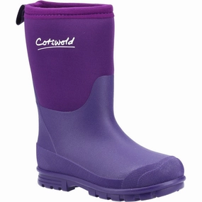 Junior Hilly Neoprene Wellingtons Boots Purple Waterproof Shoe Cover For Trekking