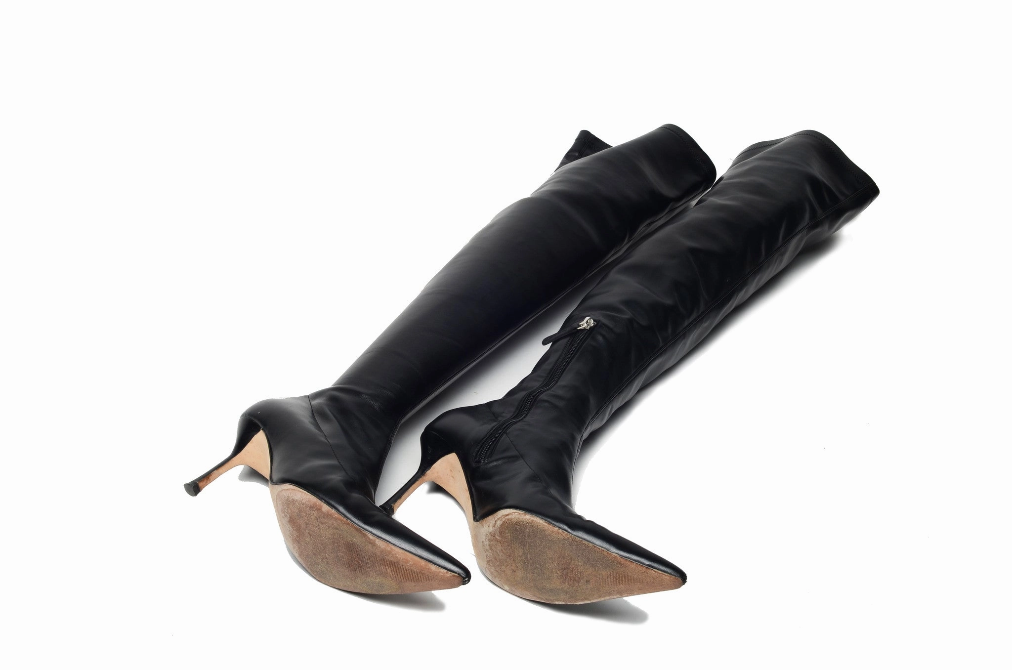 Vintage Justin Diamond J Leather Roper Cowboy Boots 9 Versace - Black Pointed Toe Over The Knee Boots - IT 38 1/2