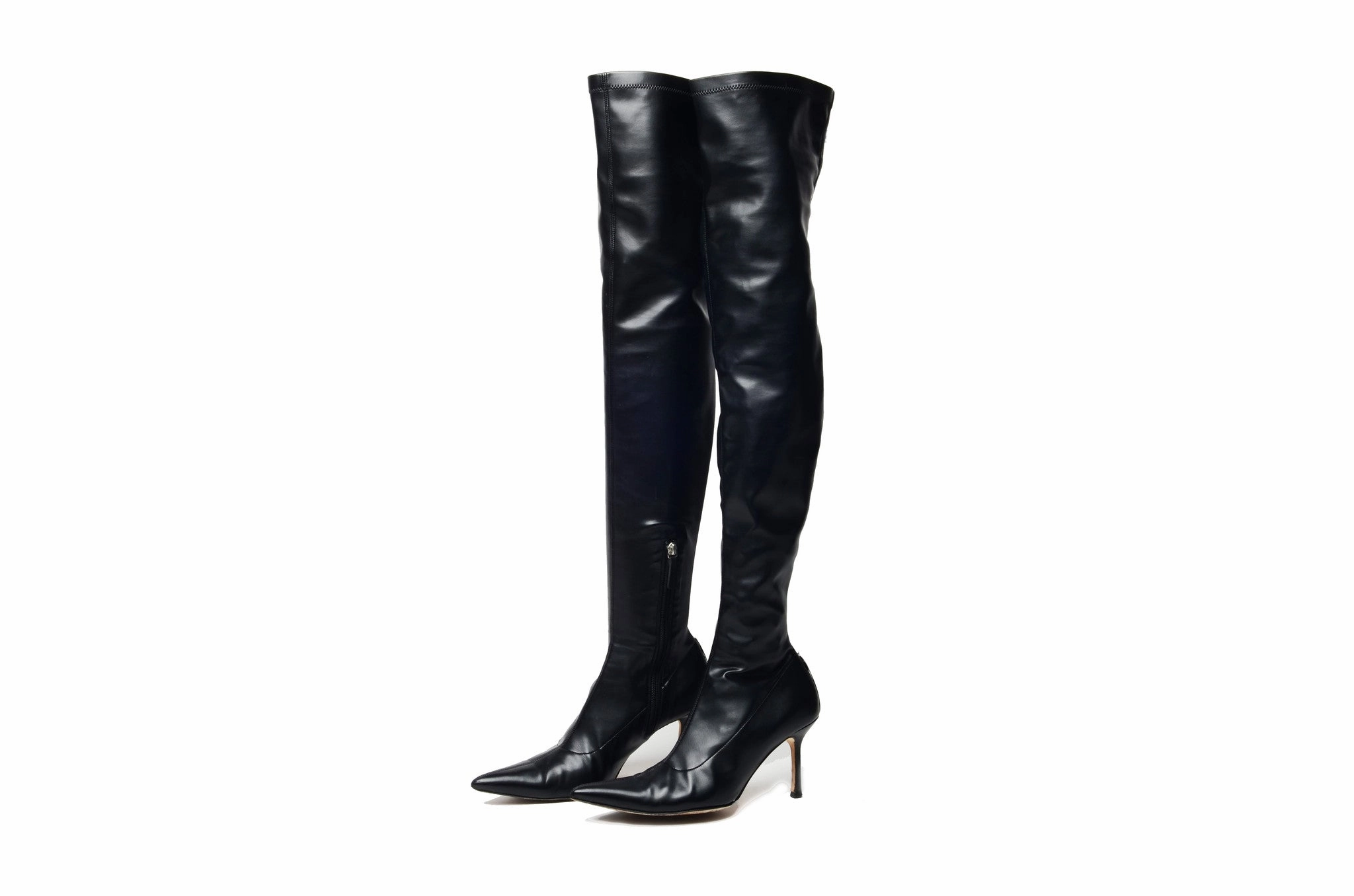 Versace - Black Pointed Toe Over The Knee Boots - IT 38 1/2 American Flag Cowboy Boots
