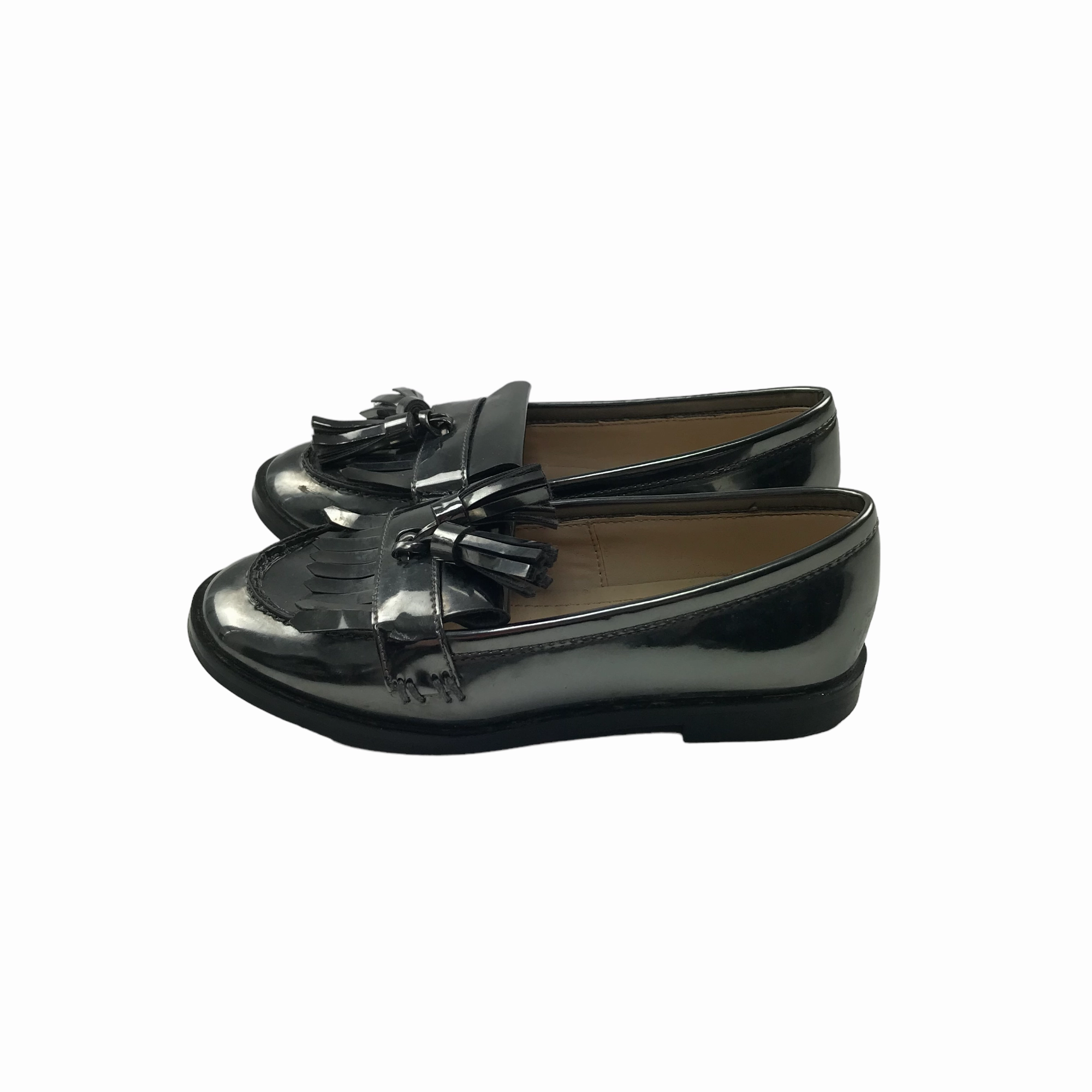 Zara Grey Metallic Tassel Loafers Shoe Size 9.5 junior Grey Flats Shoes