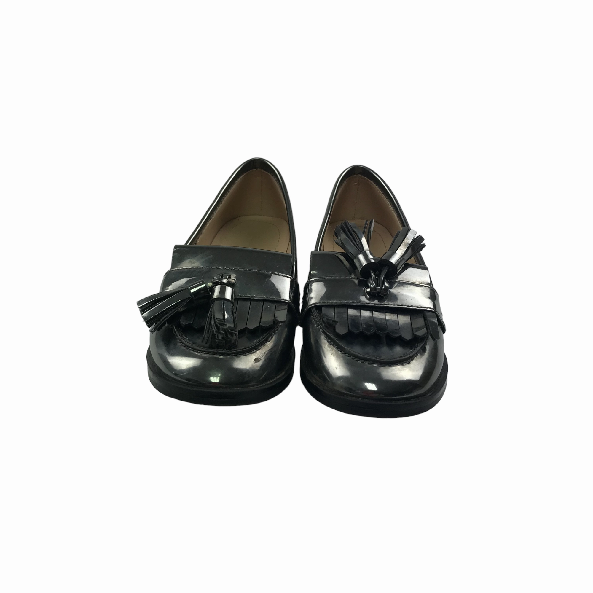 Zara Grey Metallic Tassel Loafers Shoe Size 9.5 junior Comfortable Shoes Flat Feet