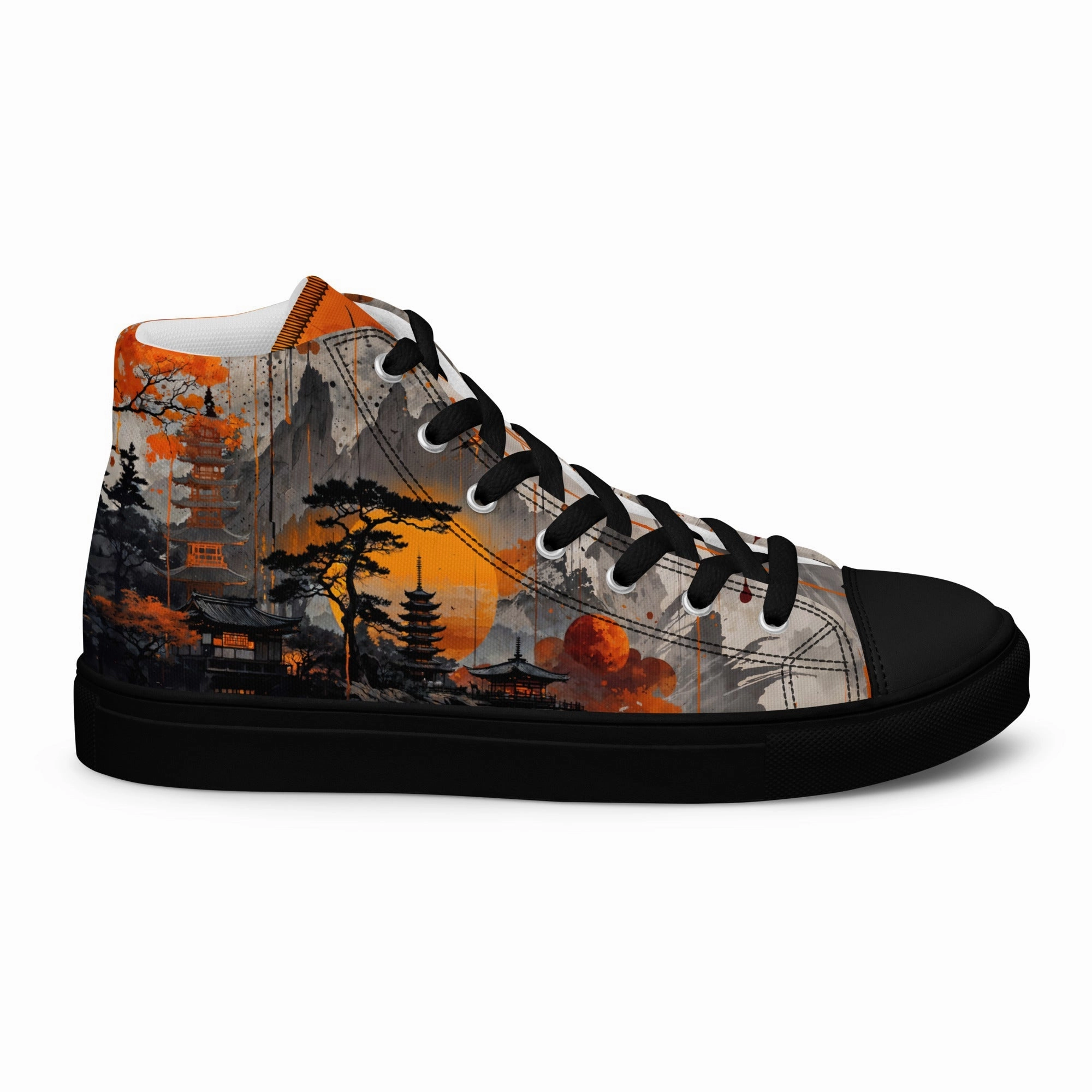 Zen Horizon High-Top Canvas Sneakers   Japanese Art-Inspired Footwear High Heel Insert