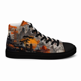 Zen Horizon High-Top Canvas Sneakers   Japanese Art-Inspired Footwear High Heel Shoes Cartoon