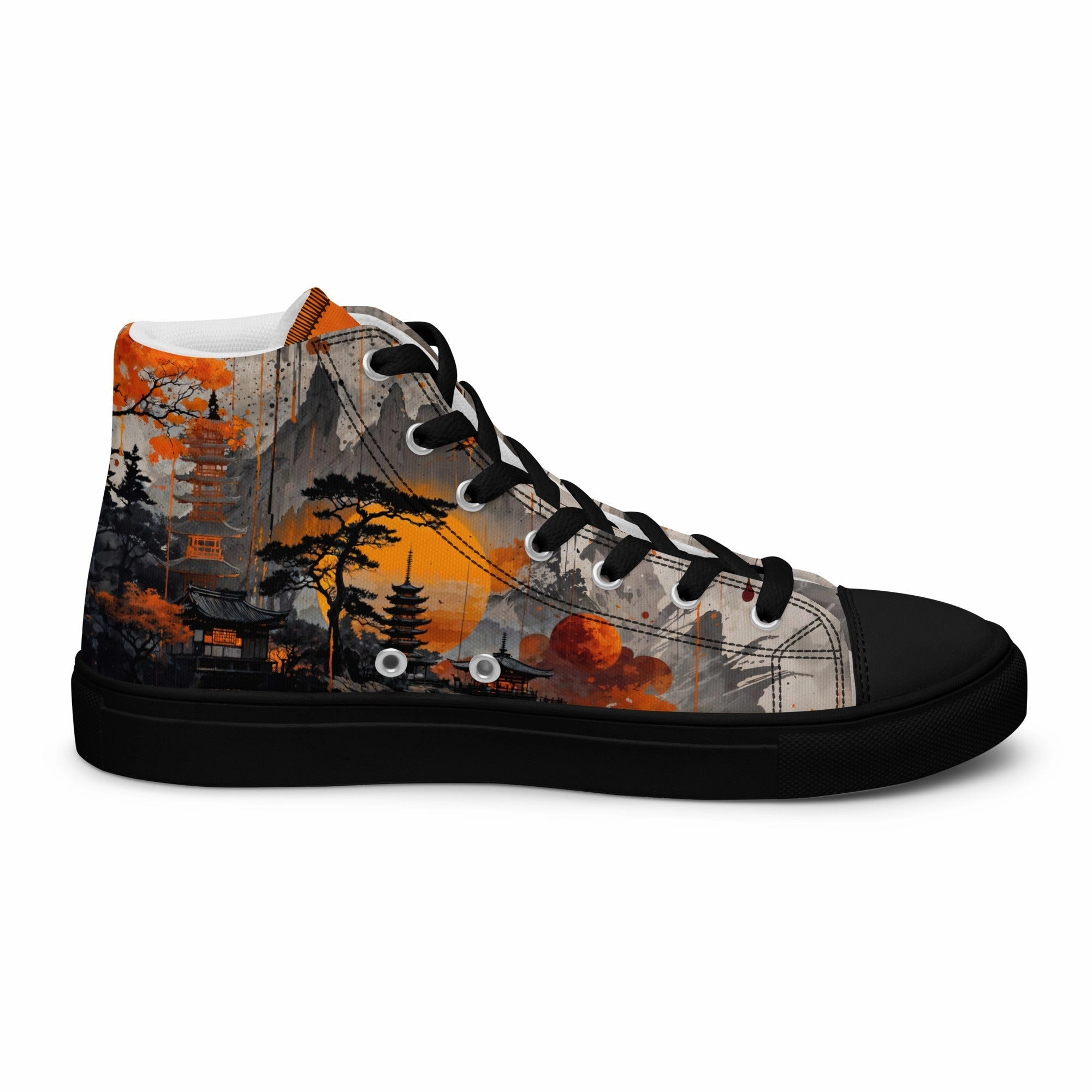 Zen Horizon High-Top Canvas Sneakers   Japanese Art-Inspired Footwear Dsw Heels