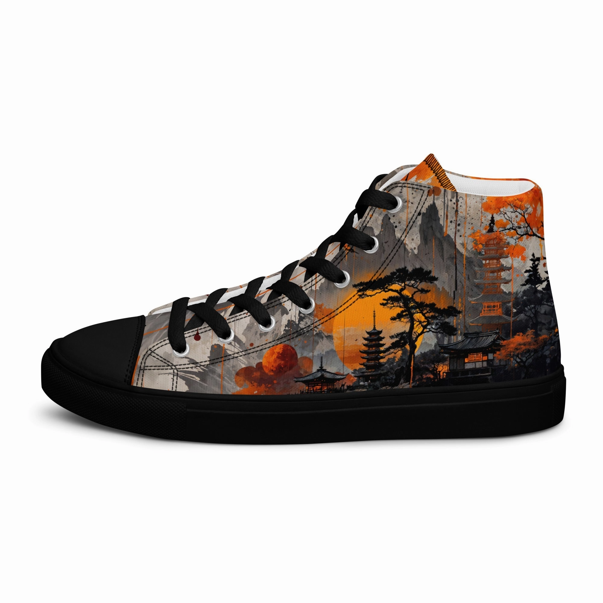 Knee High Chunky Heel Boots Zen Horizon High-Top Canvas Sneakers   Japanese Art-Inspired Footwear
