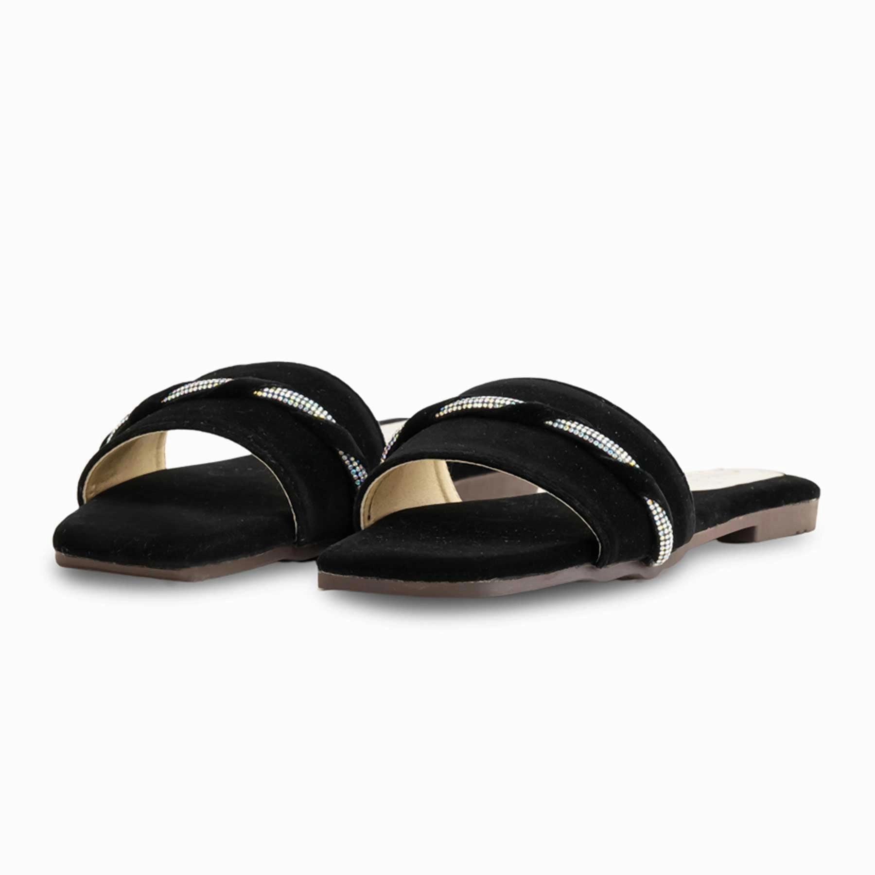 Round Toe Flat Shoes Black Casual Slipper For Women CL1973