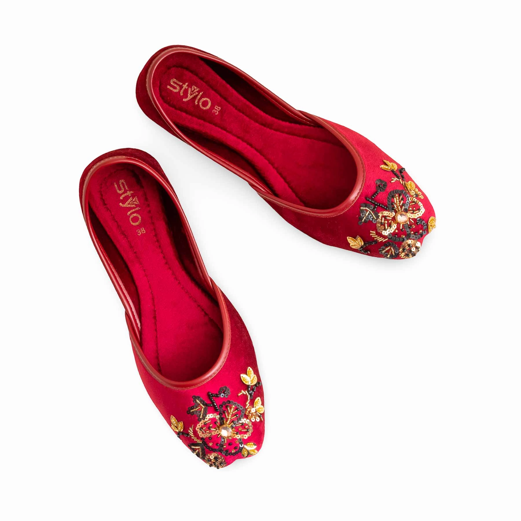 Maroon Fancy Women Khusa EC8558 Flat Wedding Shoes Uk